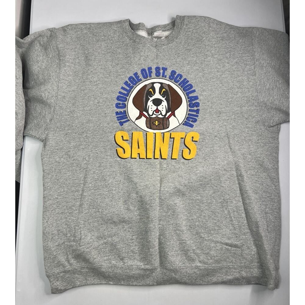 College Of St Scholastica Fruit Of The Loom Sweatshirt Gray Retro Men’s Size XL - Picture 3 of 9